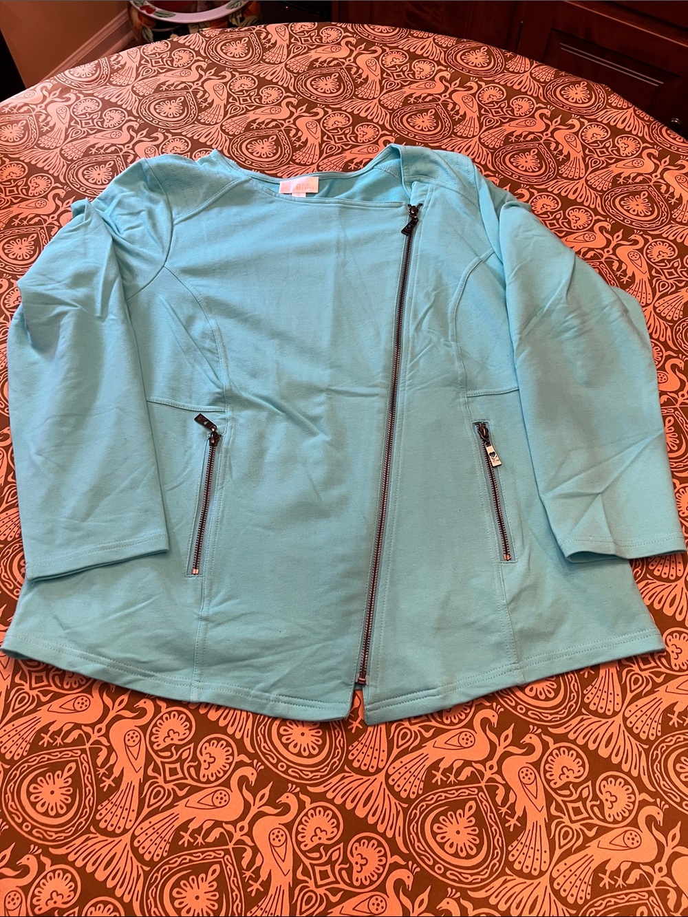 Belle by Kim Gravel Turquoise Asymmetrical Zip Jacket